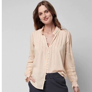 Faherty Top Womens Extra Small Cream Willa Organic Cotton Pintuck Ruffle Blouse